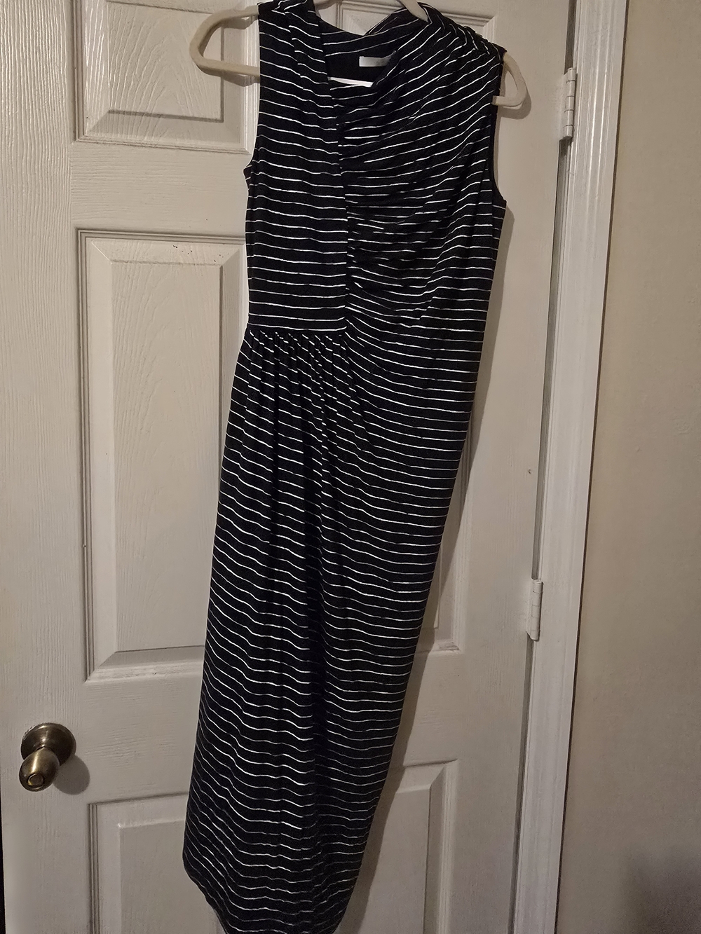 Boss Black and White Striped Sleeveless Maxi Dress